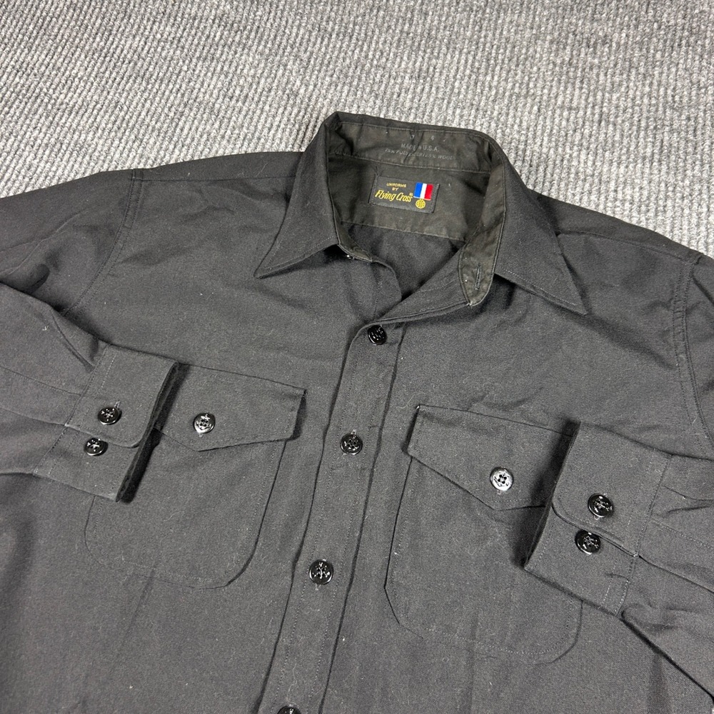 Flying Cross Shirt Mens 17x34 Black Uniform Long Sleeve Wool Blend Made in USA
